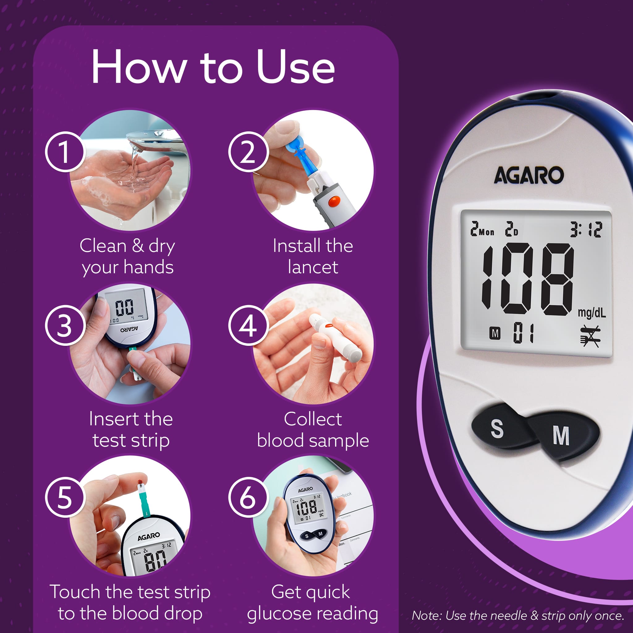 AGARO Glucometer GLM-76, product image from the AGARO listing