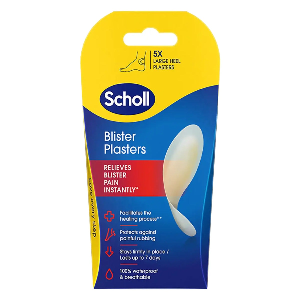 Scholl pack of five large clear hydrocolloid blister plasters for feet and heels