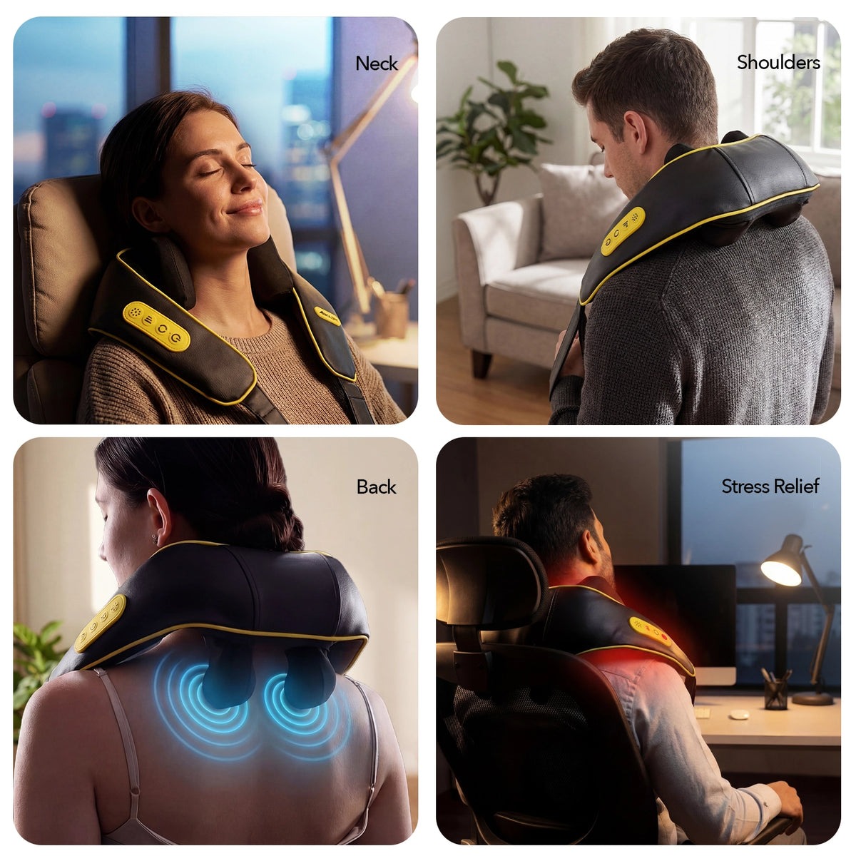Boldfit UnKnot neck and shoulder massager being used across the upper back and shoulders — view 2