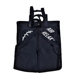 Air Relax AR-3.0 and AR-2.0 compression shorts, black, laid flat with shoulder straps and the white Air Relax logo