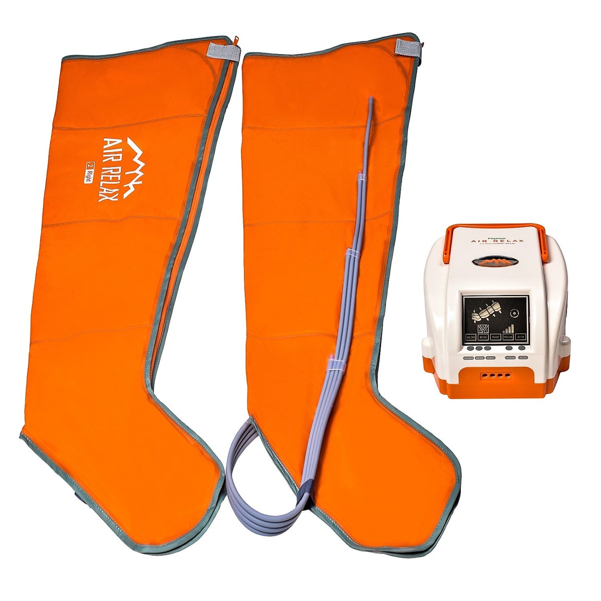 Air Relax AR-1.0 leg compression boots with digital control unit and a pair of leg sleeves