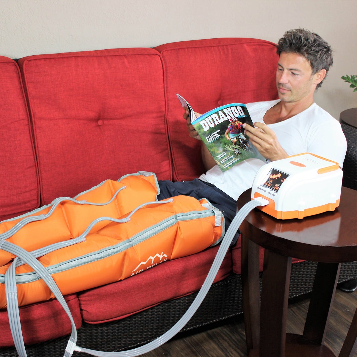 Air Relax AR-1.0 leg compression boots with digital control unit and a pair of leg sleeves — view 4