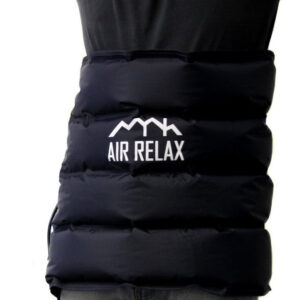 Air Relax waist belt, black with the white Air Relax logo, worn around the waist