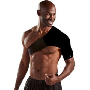 Black body helix adjustable shoulder compression sleeve in a left-side small, shown on a plain background