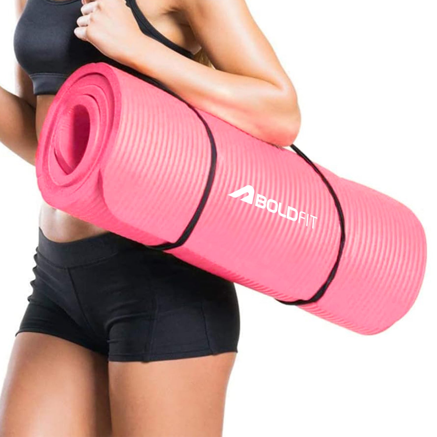 Boldfit NBR Yoga Mat with Carrying Strap in pink, main product image