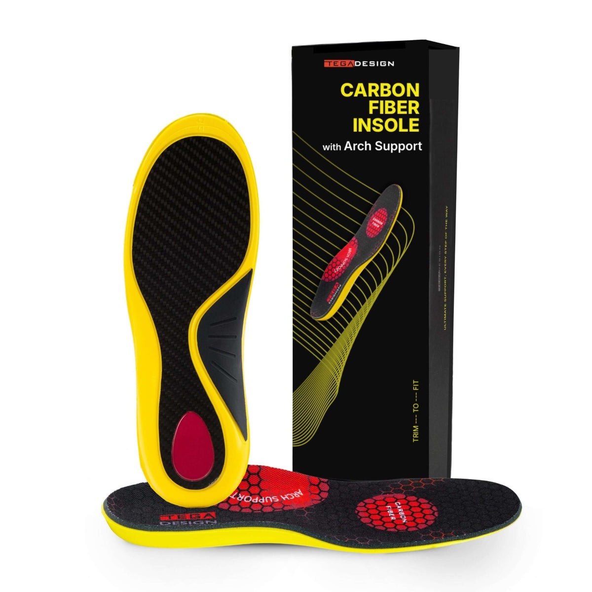 Tega Design carbon fiber insole with arch support, structured heel cup and memory foam layer