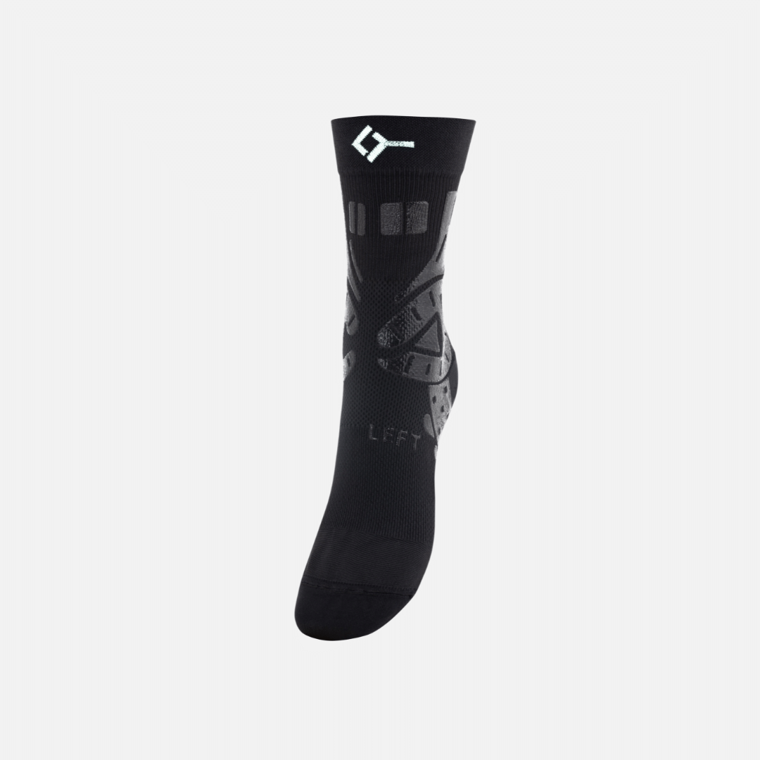Floky black knit compression ankle support for the left ankle, size M-L