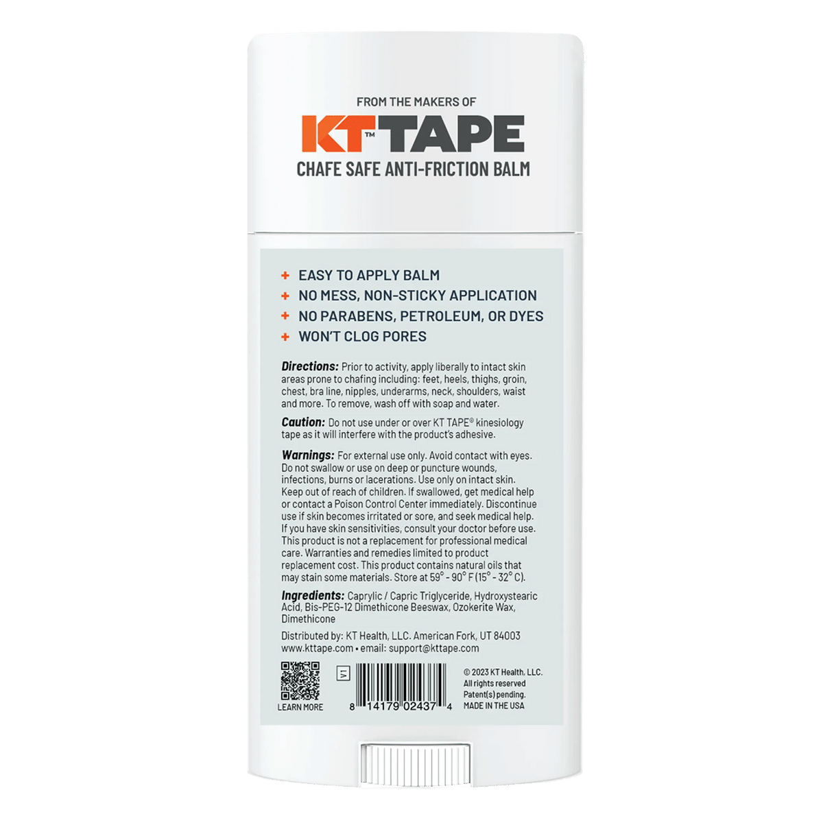 KT Tape Chafe Safe fragrance-free anti-chafe balm stick in large size, twist-up applicator — view 5