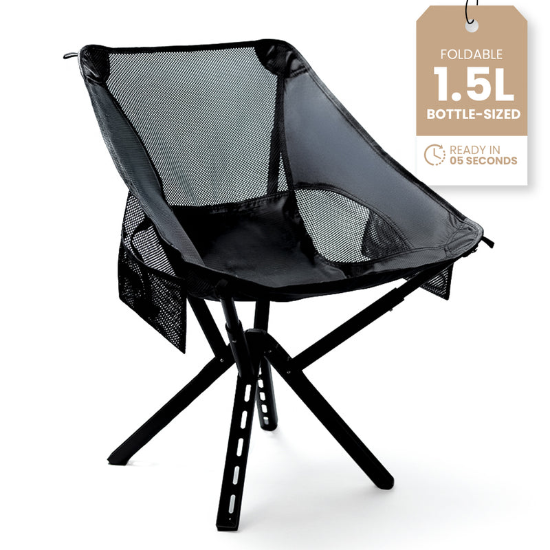 Sitpack Campster II portable outdoor chair set up beside its shoulder strap carrying case