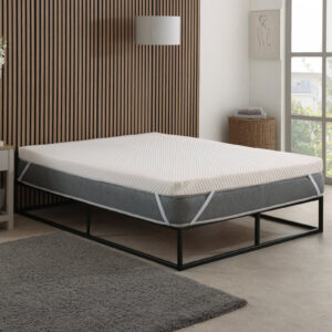 Shorty memory foam topper with bubble fabric stretch zip cover on a small single bed