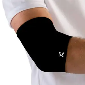 Black body helix elbow compression sleeve in size large, shown flat