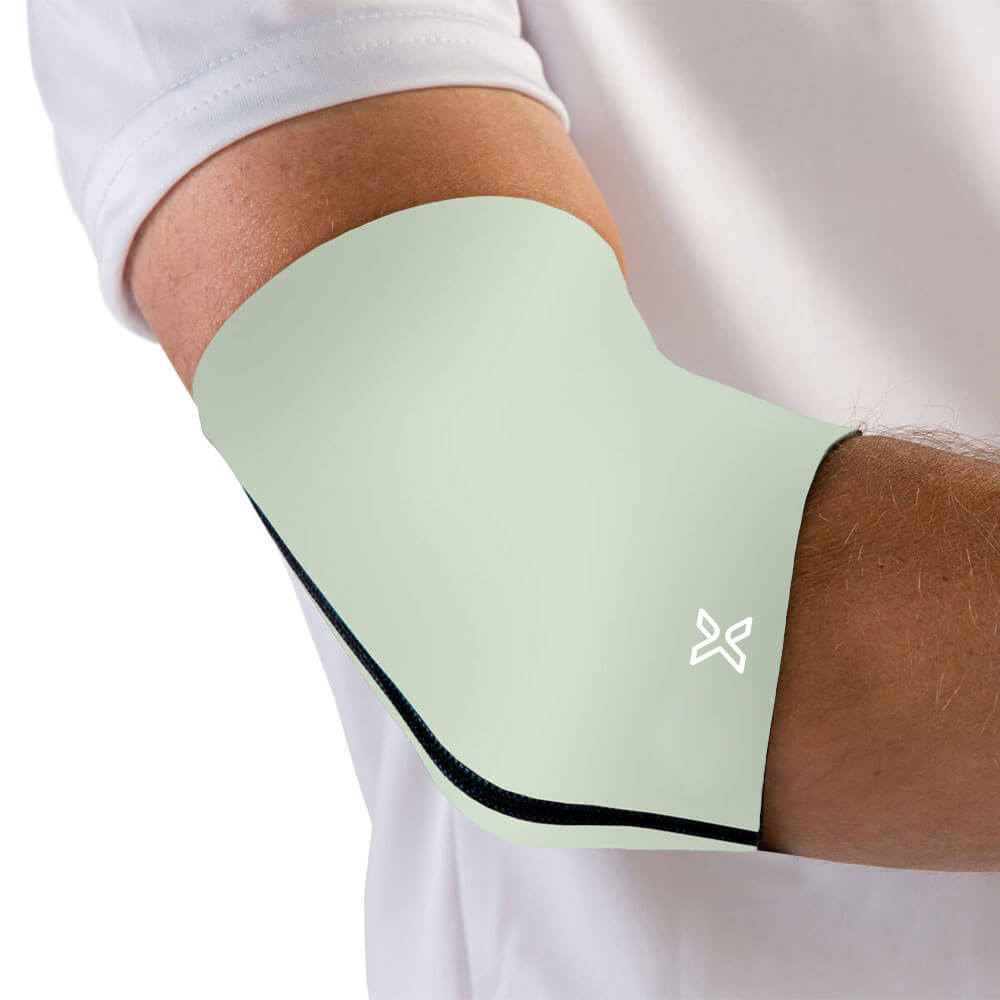 Black body helix elbow compression sleeve in size small, shown flat from the front — view 5