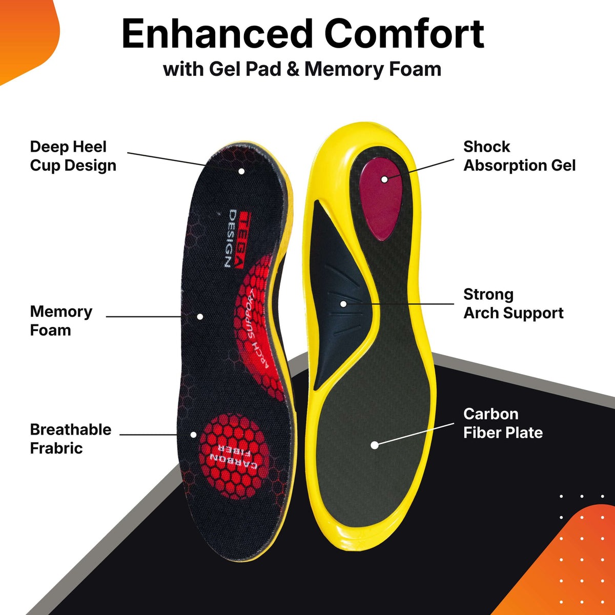 Tega Design carbon fiber insole with arch support, structured heel cup and memory foam layer — view 2