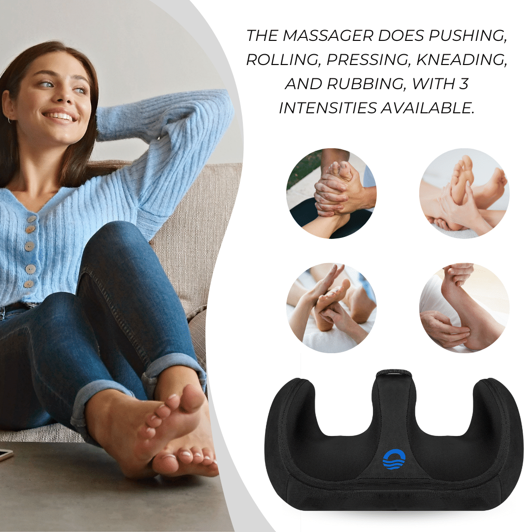 REATHLETE FOOTOASIS shiatsu foot massager with heat, shown with feet resting inside the padded device — view 4