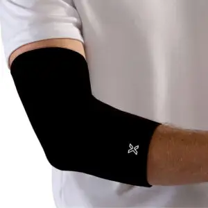 Black body helix elbow compression sleeve in size large, full-coverage design