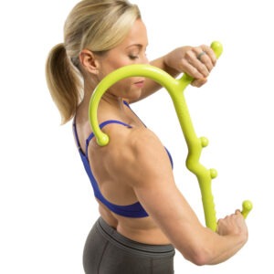 GoFit self massage hook with rounded knobs and curved handle for trigger point work