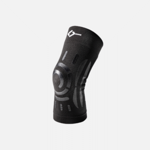 Black Floky compression knee brace in size L-XL for the right knee, shown flat with silicone support bands