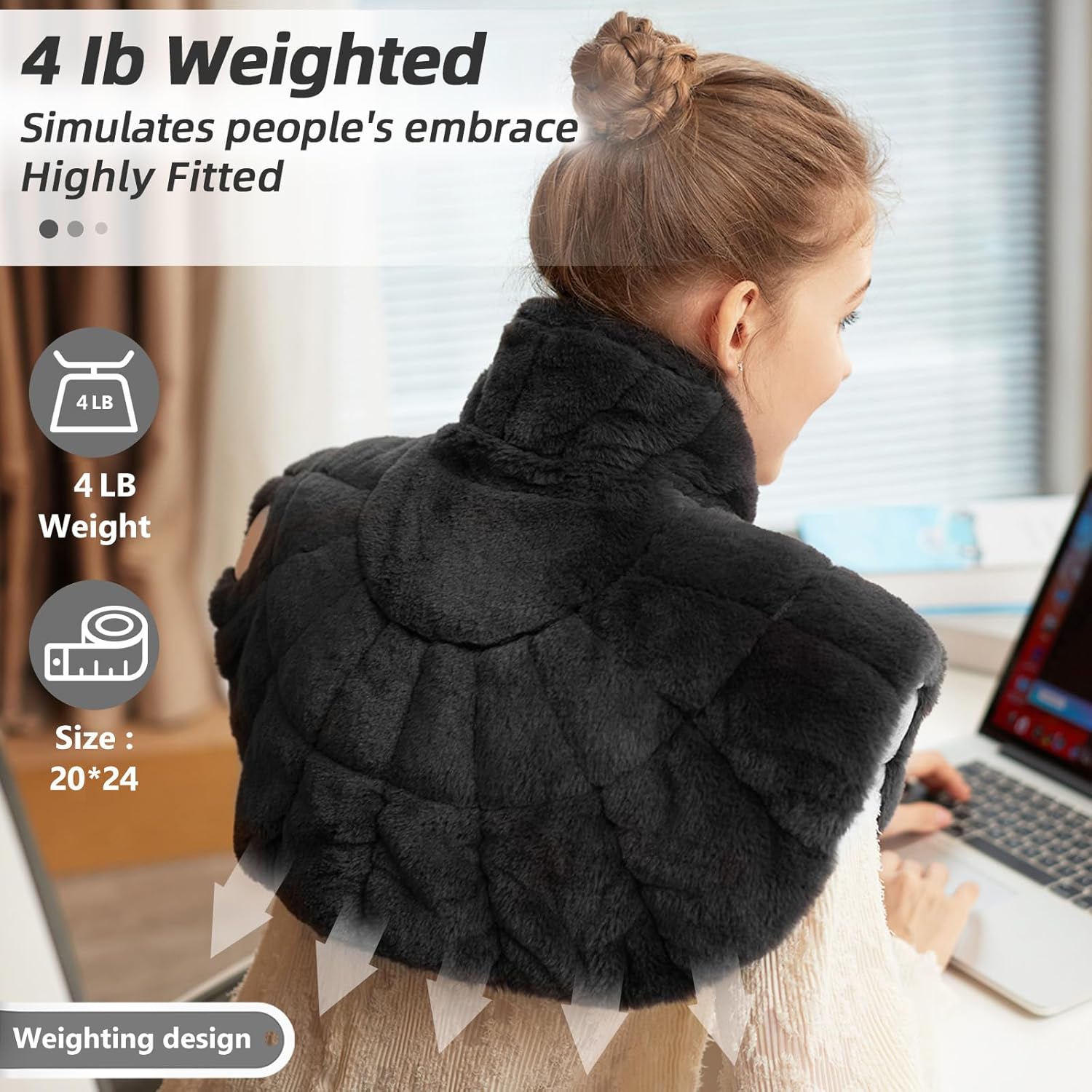 UTK weighted neck heating pad with curved high collar resting over the shoulders and upper back — view 5