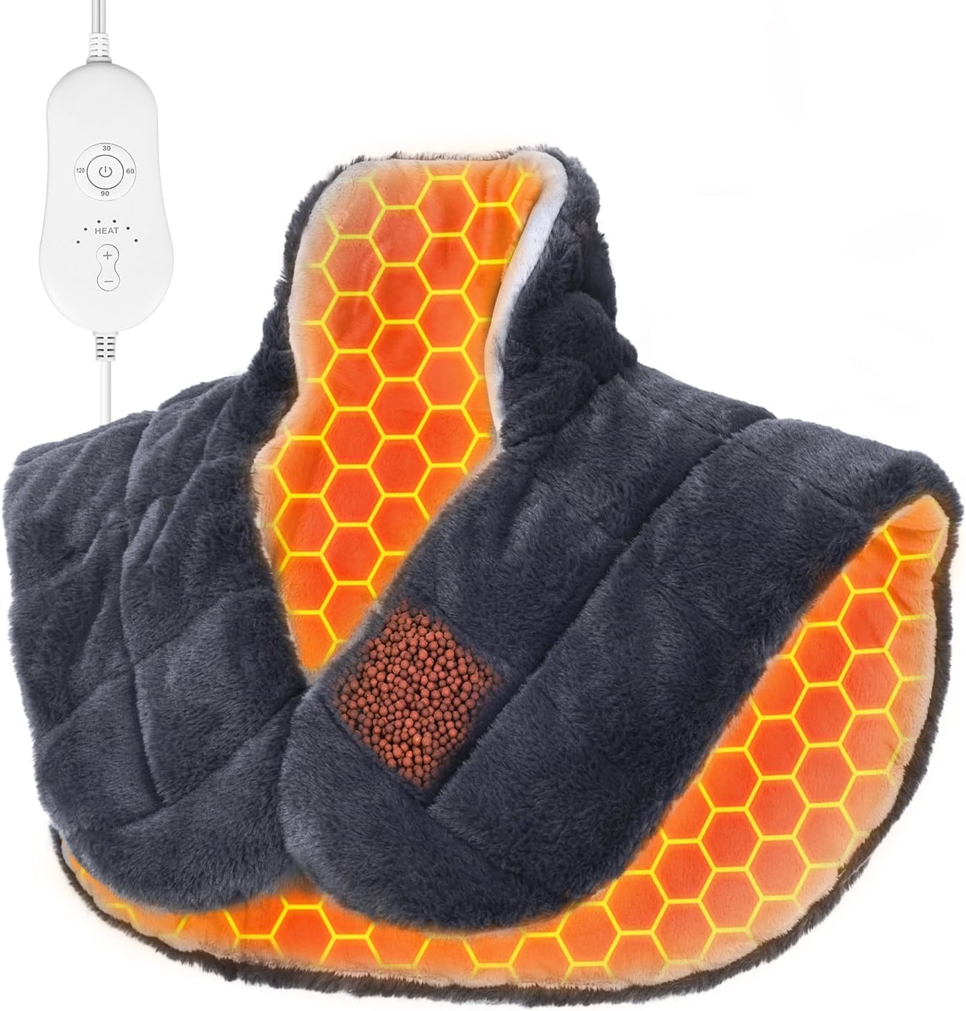 UTK weighted neck heating pad with curved high collar resting over the shoulders and upper back — view 2