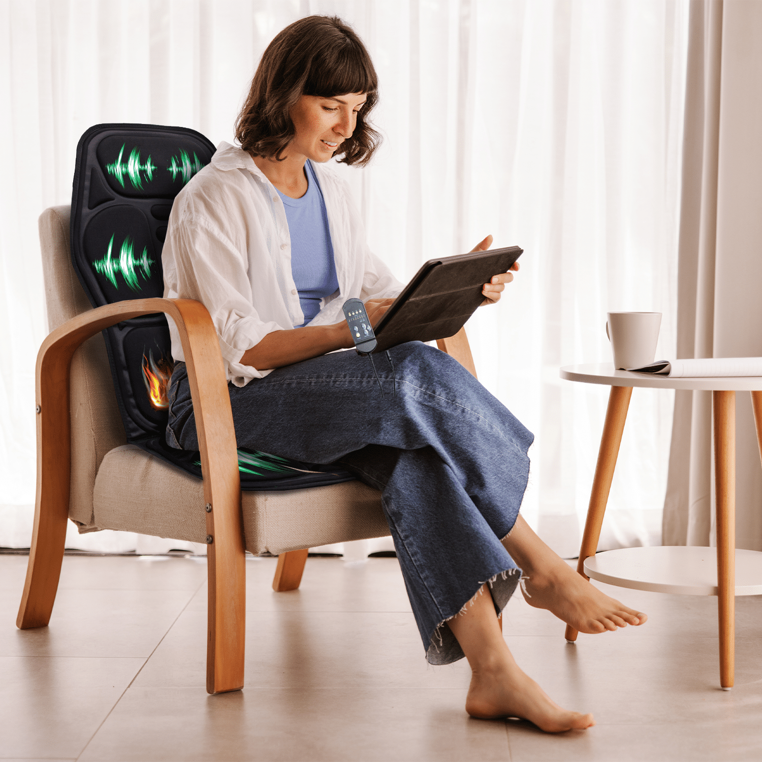 Pursonic heated massage chair cushion with shiatsu nodes strapped to an office chair — view 5