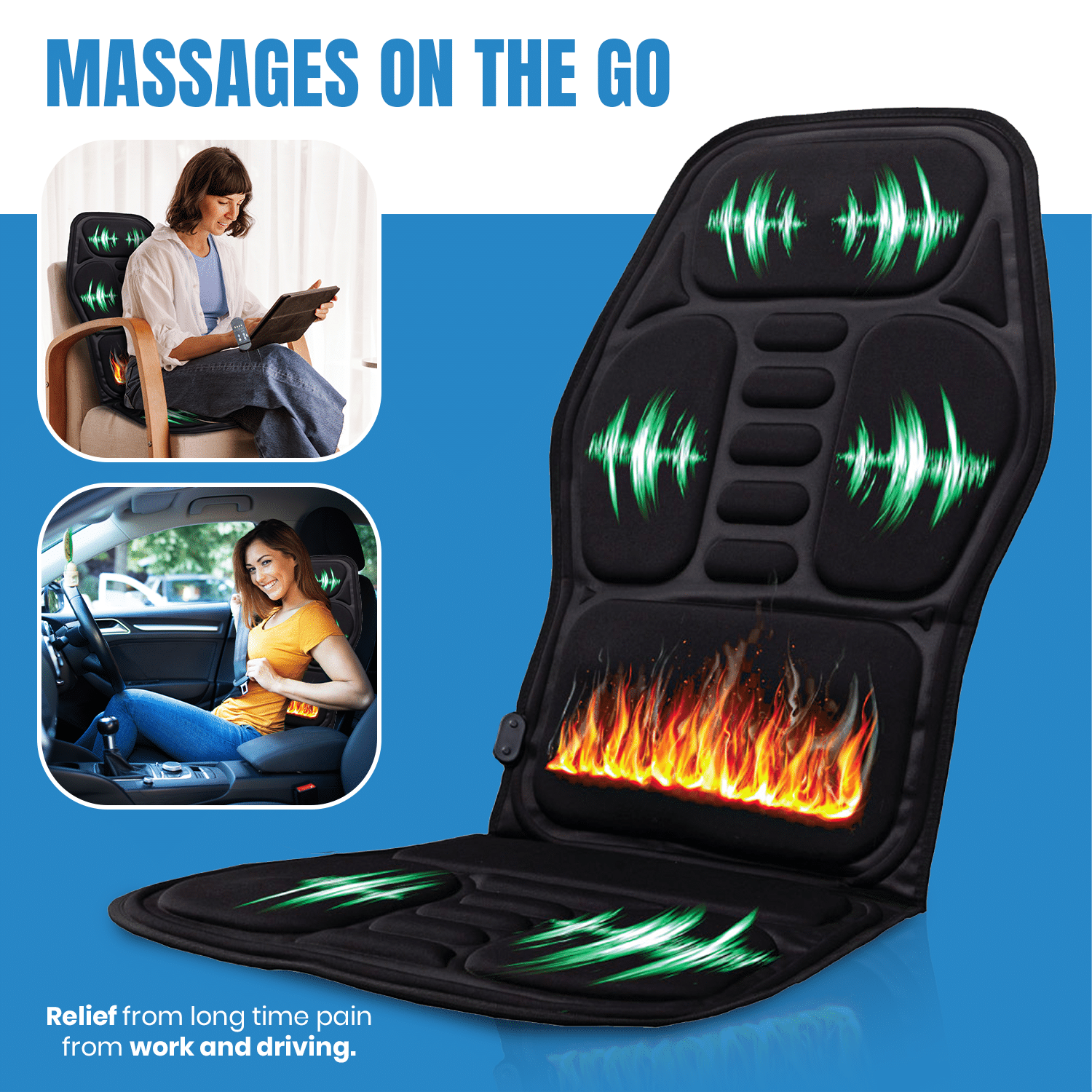 Pursonic heated massage chair cushion with shiatsu nodes strapped to an office chair — view 3