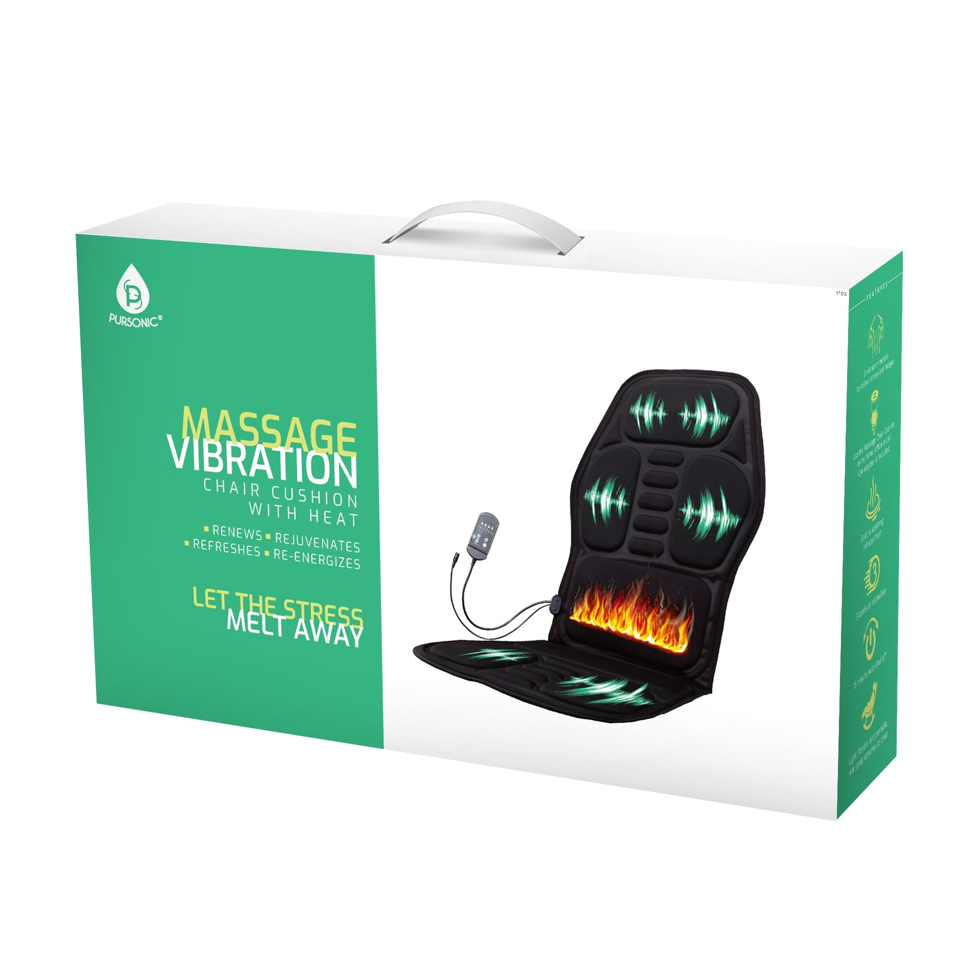 Pursonic heated massage chair cushion with shiatsu nodes strapped to an office chair