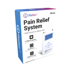 iReliev TENS unit nerve pain relief system with handheld controller and electrode pads