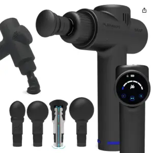 PlayMakar MVP+ percussion massage gun with GlidePro and silica rubber ProTip attachments