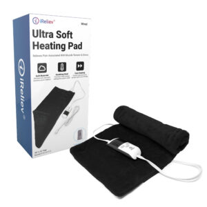 iReliev micro plush soft heating pad with a machine-washable cover laid flat