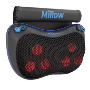 REATHLETE MILLOW pillow massager with heat resting on a couch cushion