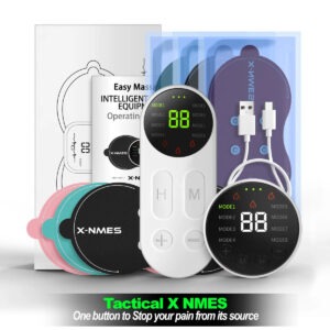 Tactical X NMES back pain device with heating pad and handheld control unit