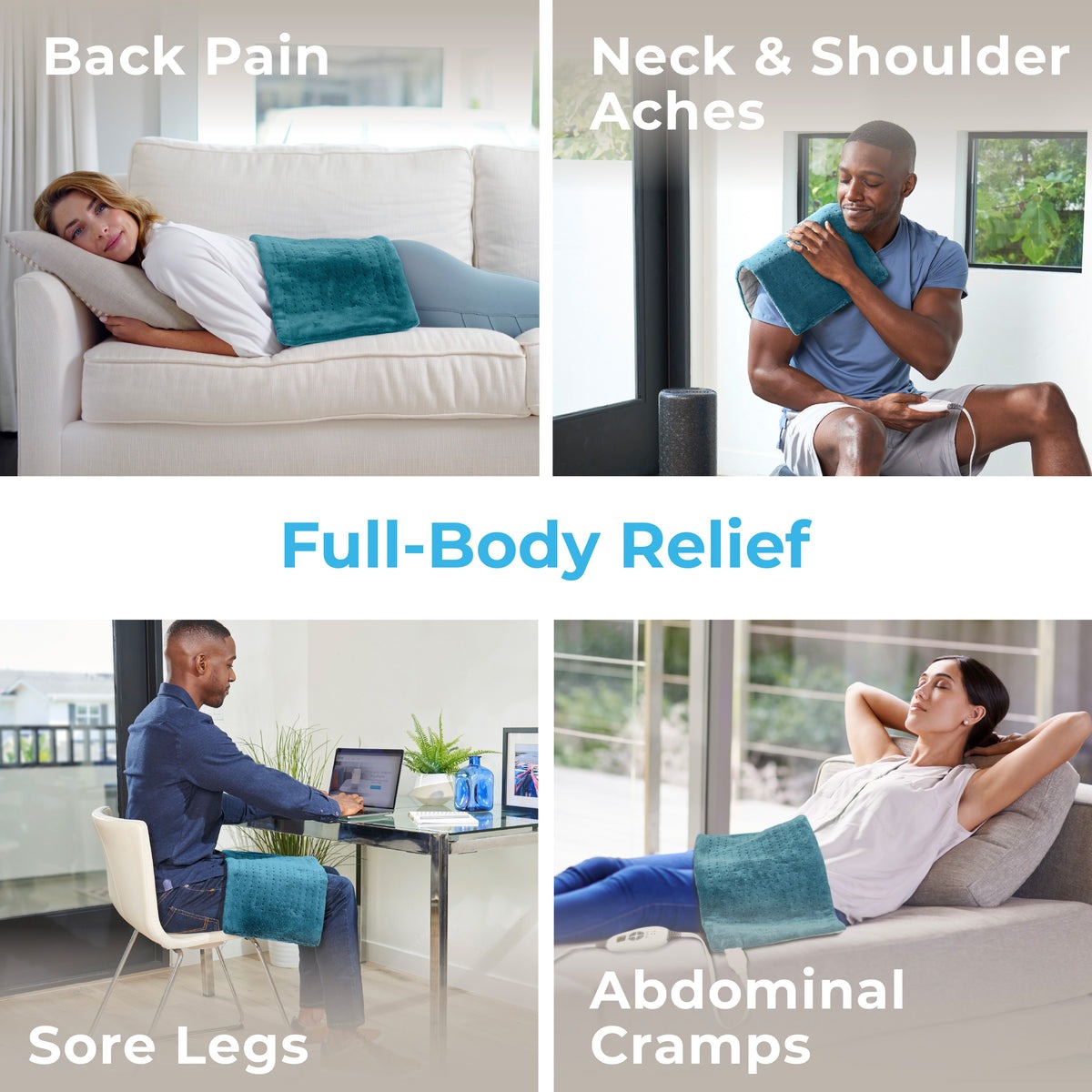 XL heating pad with microplush cover and detachable LCD controller showing heat settings — view 4
