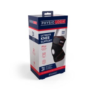 Physiologix adjustable knee support with tension straps and padded kneecap stabilisation