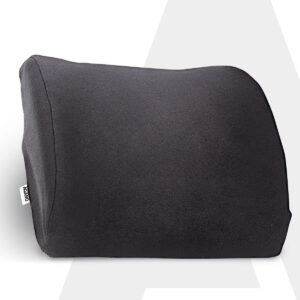 Memory foam lumbar support cushion with straps fitted to an office chair backrest — view 1