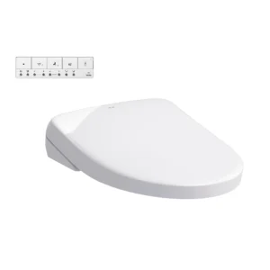 TOTO Washlet S7A Contemporary elongated bidet seat in Cotton White with its wall-mount remote