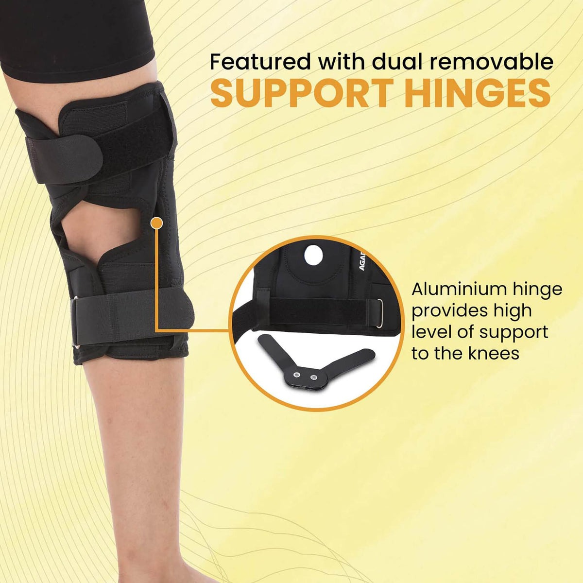 AGARO hinged knee support with open patella and adjustable hook-and-loop straps — view 3