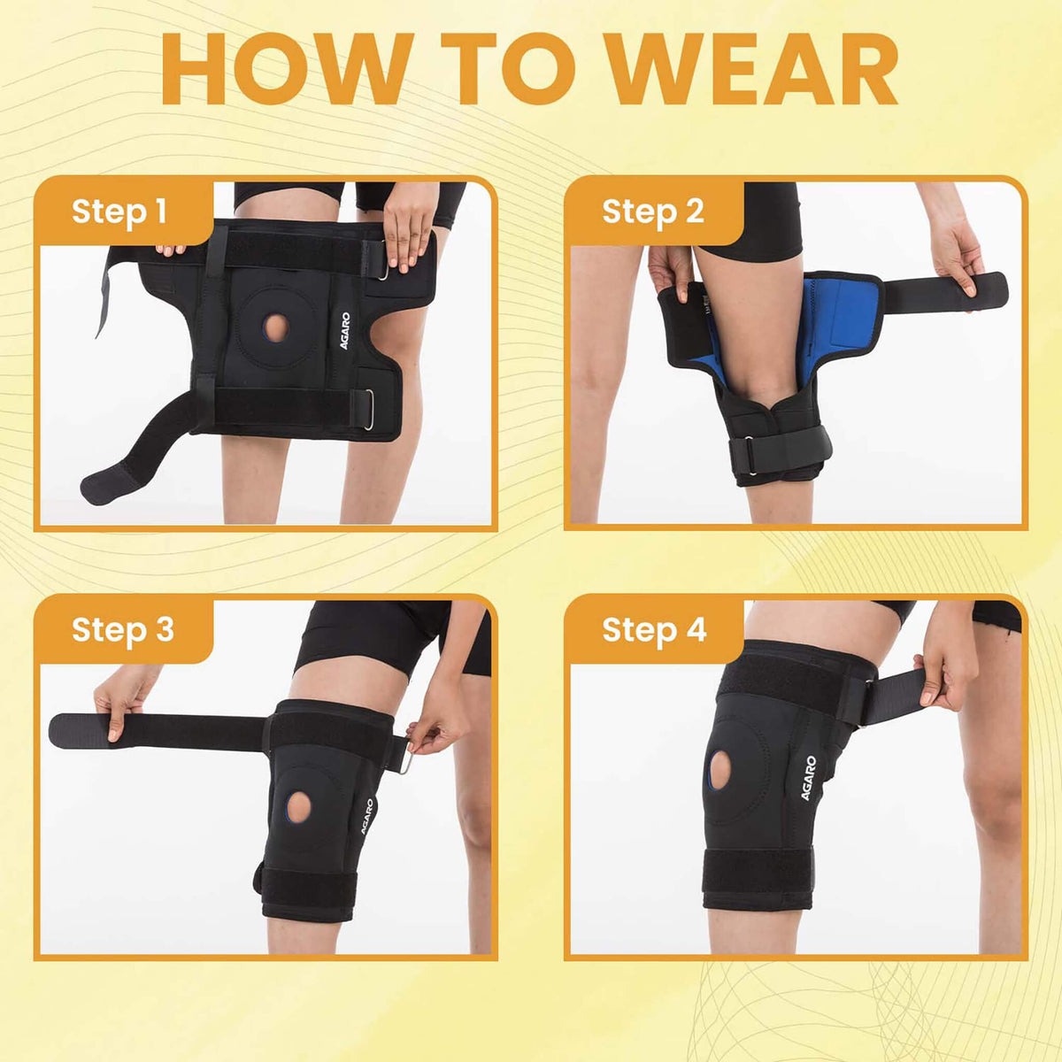 AGARO hinged knee support with open patella and adjustable hook-and-loop straps — view 5
