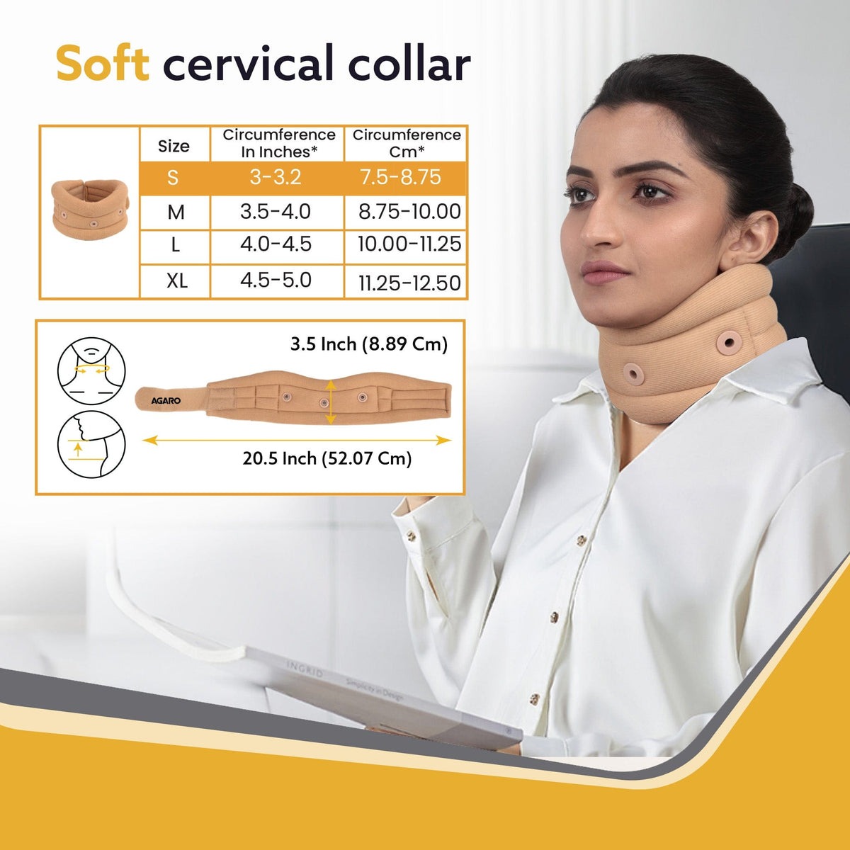 AGARO soft foam cervical collar neck support with hook-and-loop closure — view 3