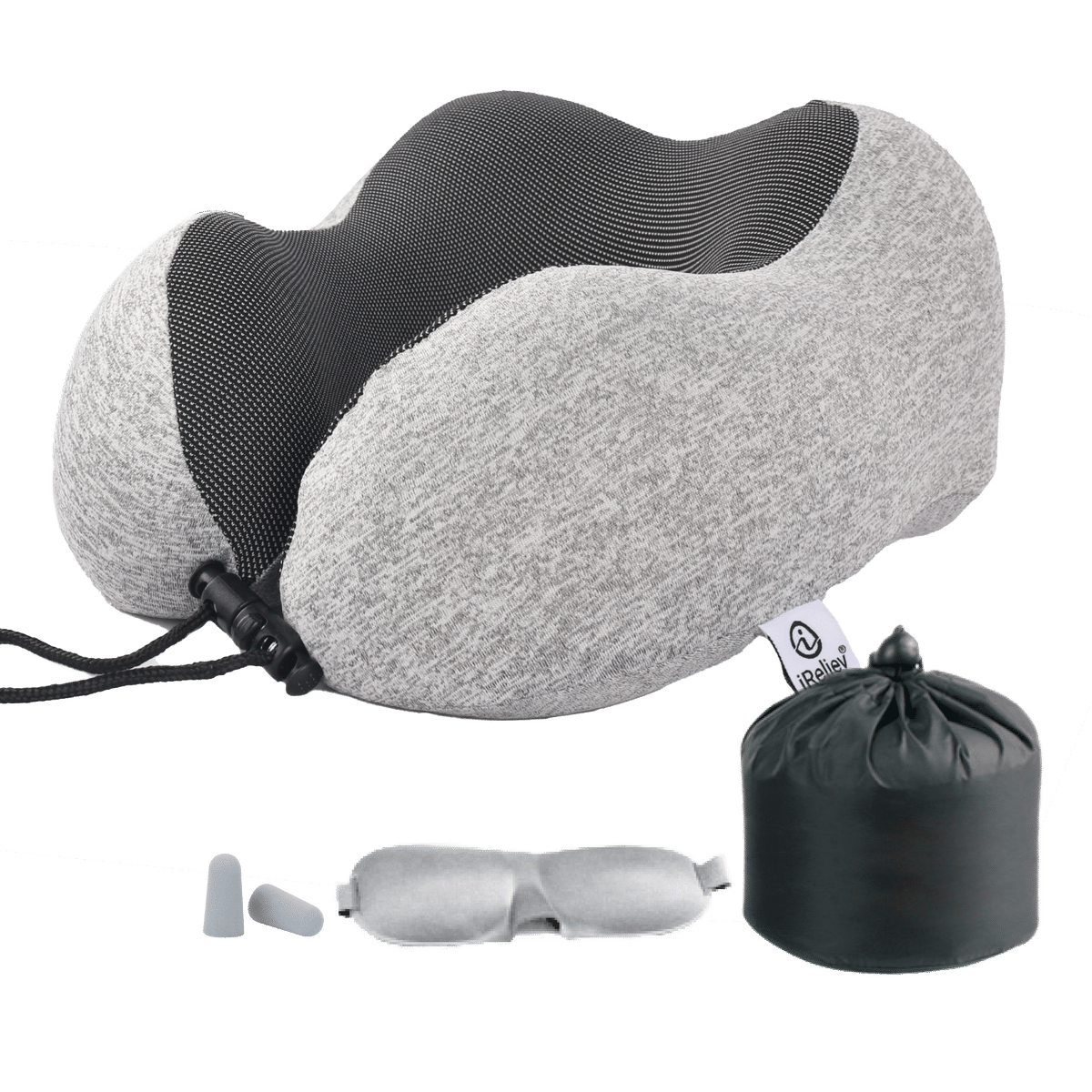 iReliev memory foam travel pillow curved to cradle the neck, shown from the side — view 5