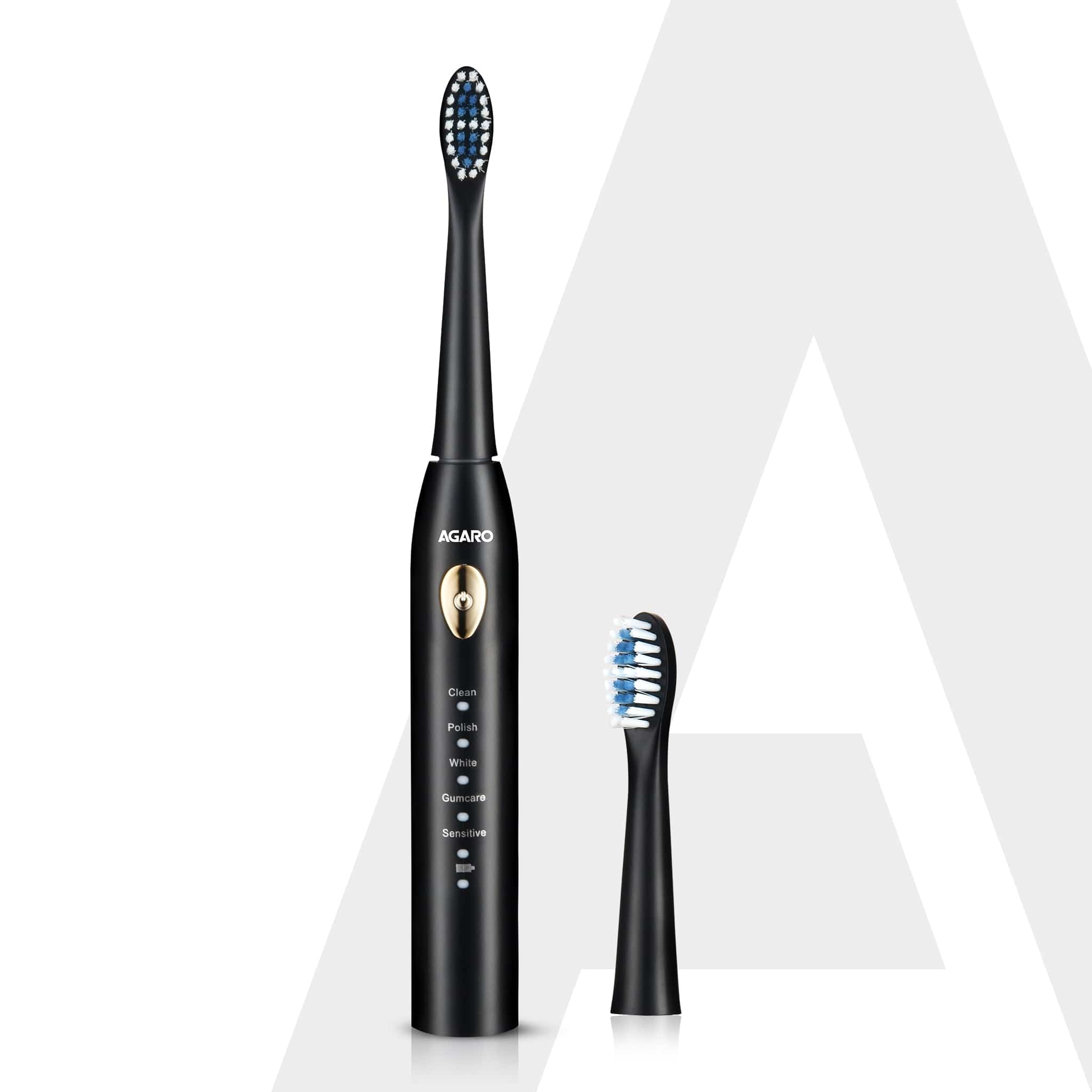 AGARO Cosmic Lite sonic toothbrush in black with its second brush head