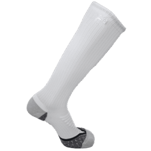 White PlayMakar AMP leg compression socks with reinforced heel and toe zones