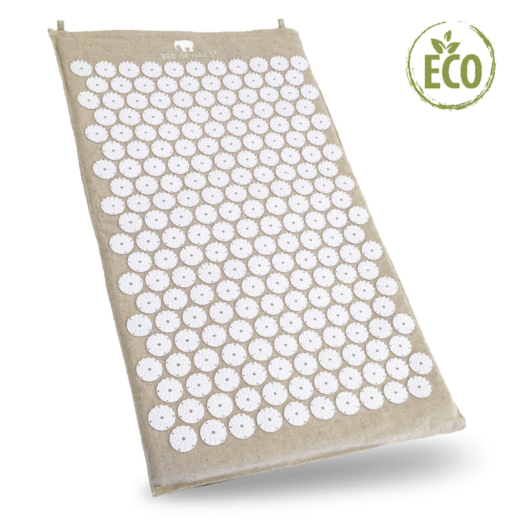 Bed of Nails ECO acupressure mat with organic linen cover and rows of white spike discs — view 3