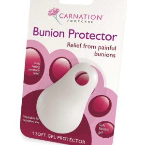 Carnation gel bunion protector with toe loop, soft clear gel cushion shown on a white background