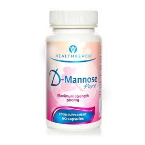 Healthreach D-Mannose Pure 500 mg food supplement, bottle of 60 capsules, front
