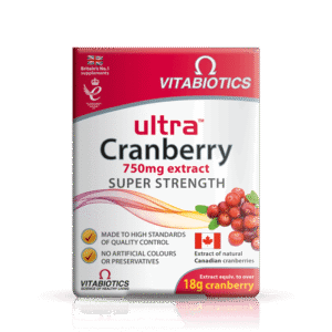 Vitabiotics Ultra Cranberry 750 mg extract, 30 tablets, front of carton