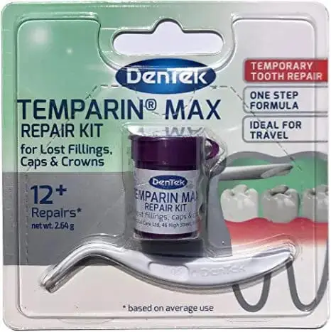 DenTek Temparin Max temporary filling kit box with applicator and repair material