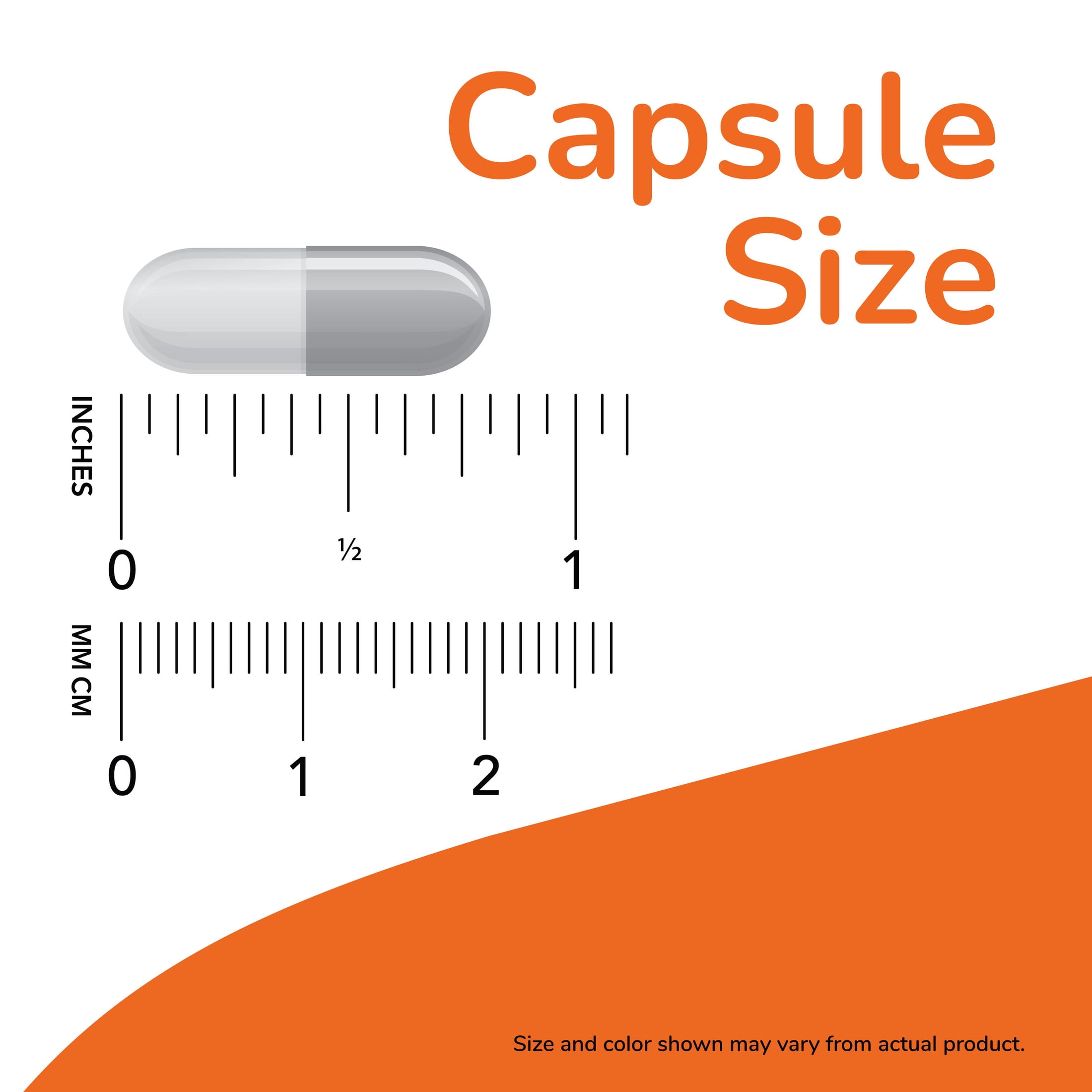NOW capsule size chart against a ruler