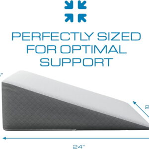 Kölbs bed wedge pillow with dimensions marked 24 in wide, 24 in deep and 7.5 in high