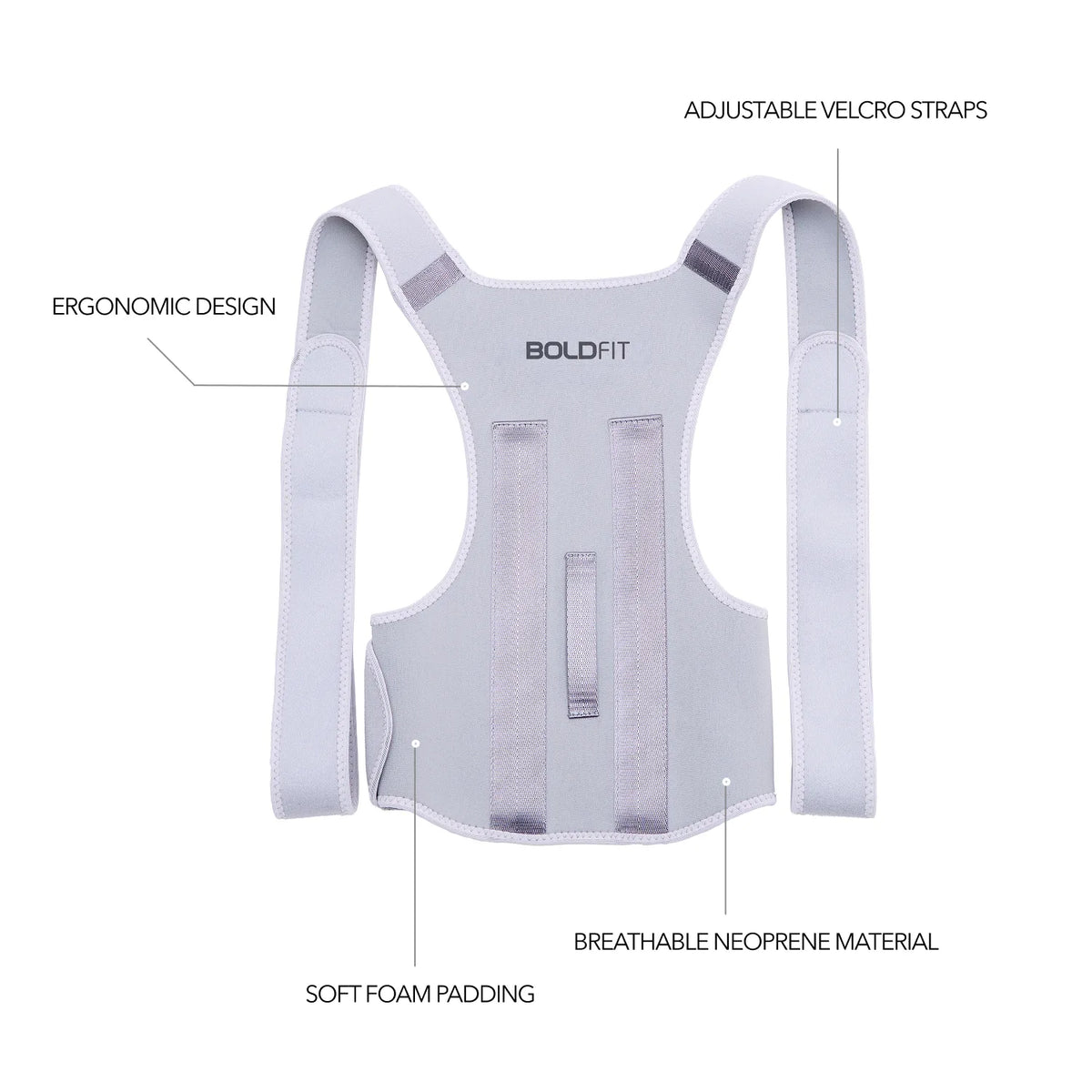 Boldfit unisex posture corrector shoulder brace worn over a grey t-shirt — view 2