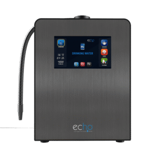 ECHO Ultimate hydrogen water machine countertop unit with dispensing tap in a kitchen